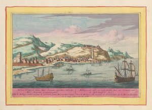 Kilátás Málaga városára a Földközi-tengeren Mallaga, Granade régi és megerősített városa a Földközi-tengeren (cím a tárgyon) Theatrum Hispaniae (...) (sorozat címe)
