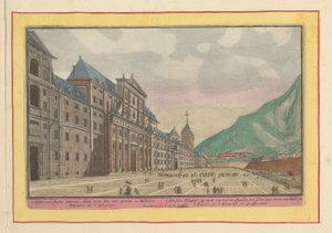 Kilátás az Escorial előterére és homlokzatára A saját kolostor az elülső oldalon; Madridtól nem messze állva (cím az objektumon) Theatrum Hispaniae (...) (sorozat címe) alkotó: Pieter van den Berge