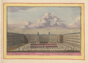 Plaza Mayor Madridban A Groote Mart en Place, Madrid közepén, ahol a Stiere csatákat mutatják be (cím az objektumon) Theatrum Hispaniae (...) (sorozat címe) alkotó: Pieter van den Berge