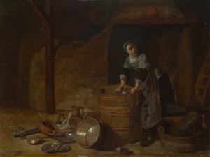 Egy edényt súroló nő, c. 1650-1660 alkotó: Pieter van den Bosch