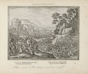 Lot wordt wegvoeder uit Sodoma A szeretettel összefonódott jóság (cím a tárgyon) A szent jelképek és mindkét testamentum főbb története (Oude Testament) (sorozat címe) Könyvek képei és figurái (sorozat címe) alkotó: Pieter van der Borcht (I)