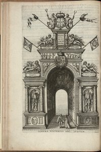 Tejo, Plata, Gangesz és Hydaspes folyók. A portugál diadalív hátlapja, Ernst osztrák főherceg Antwerpenbe való belépése, 1595-ben megjelent (metszet)
