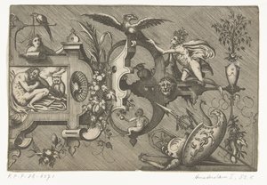 Az Éjszakát ábrázoló nagy karton jobb fele Compertimenta pictoriis flosculis manubiisque… (sorozat címe) alkotó: Pieter van der Heyden