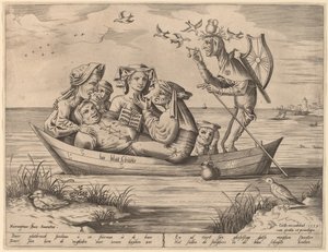 Die Blau Schuyte (A bolondok hajója) alkotó: Pieter van der Heyden after Hieronymus Bosch