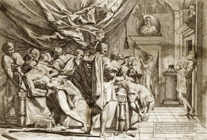 Idősebb Caton halála (Marcus Porcius Cato) vagy Caton cenzor (Kr. e. 234-149) Pietro Testa 1648 - Cato halála - 1648, Pietro Testa (Kr. e. 1612-1650), rézkarc -