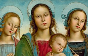 Szűzanya és gyermeke Szent Rózsa és Katalin között (kromolit) alkotó: Pietro (after) Perugino