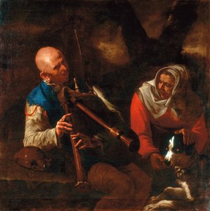 Dudán játszó paraszt és kutyával hallgató öregasszony (olaj, vászon) alkotó: Pietro (circle of) Paolini