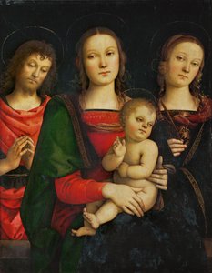 Madonna és gyermeke, körülötte Keresztelő Szent János és Szent Katalin ...