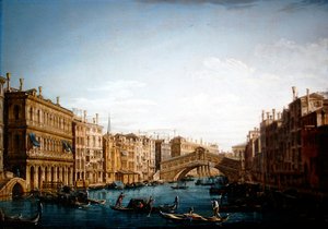A Canal Grande északra néz a Rialto híd felé (olaj, vászon)