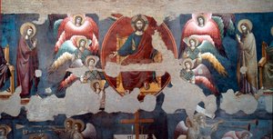 Az utolsó ítélet A csonka Krisztus körülveszi az angyalokat. Részlet. Pietro de Cerroni dit Cavallini freskója (aktív 1273-1321 körül) 1293 Róma, Santa Cecilia in Trastevere
