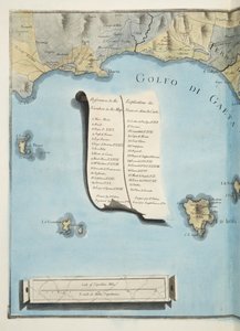 A Gaeta-öböl térképe Sir William Hamilton (1730-1803) „Campi Phlegraei: Megfigyelések a két Szicília vulkánjáról” című művéből, 1776-ban (kézzel színezett metszet) alkotó: Pietro Fabris