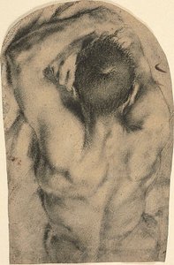Félhosszú fekvő férfiakt hátulról nézve, 1590 körül (szén, olajfesték és ólomfehér nyomok, papír)