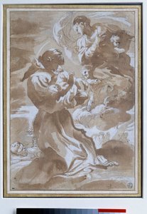 A Szűz, aki a gyermek Jézust Assisi Szent Ferencre állítja Pietro Faccini rajza (1560-1602) 16. század V. 0,23 x 0,33 m Párizs. Louvre múzeum