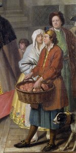 Beszélgetés a maszkokkal vagy az almaárussal (részlet) alkotó: Pietro Longhi