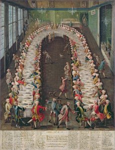 A Casa Nani-ban rendezett bankett, amelyet vendégük, Clemente Augusto kölni választófejedelem tiszteletére adtak 1755. szeptember 9-én. alkotó: Pietro Longhi