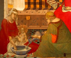 Szűz Mária születése, részlet Pietro Lorenzetti (1280-1348 körül) Szűz Mária születése című triptichonjából, tempera, fa alkotó: Pietro Lorenzetti