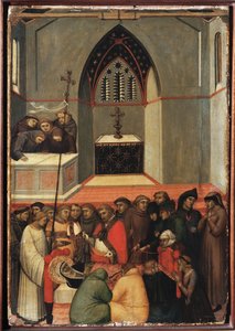 Szent Alázat exhumált teste érintetlen (Szent Alázat életének poliptichonja) - Detrempe fán 14. század