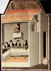 Az írástudatlan szent csodásan olvas (poliptichon Szent Alázat életéről) - Detrempe fán 14. század alkotó: Pietro Lorenzetti