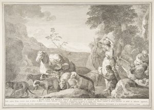 Ézsau és családja megválnak Jákobtól Ézsau feleségeivel, fiaival és szubsztanciáival sepa ..., 1743-63. alkotó: Pietro Monaco