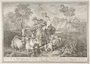 Jákób Lábán nyáját legelte Jákób, Lábán csordáját eteti, 1743-63. alkotó: Pietro Monaco