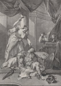 Jael sátorfát ver az alvó Sisera templomába, jobbra egy se..., kb. 1730-39.
