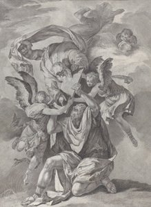 Mózes megkapja a törvény tábláit Istentől, aki az égből száll alá, a..., kb. 1730-39.