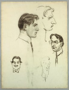 Recto: Karikatúra vázlatok; verso: álló meztelen nő alkotó: Pietro Montana