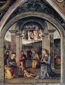 La nativite (betlehemes) freskó, Pietro Vannucci dit il Perugino (Perugin) (1448-1523) 1498 Méret: 264x225 cm Perugia Collegio del Cambio alkotó: Pietro Perugino
