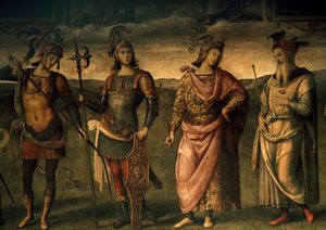 Leonidas Lacedaemonian, Horatius Cocles, Publius Scipio, Athéni Periklész, A szilárdság és mértékletesség allegóriái hat antik hőssel alkotó: Pietro Perugino