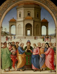 A Szűz házassága Pietro Vannucci dit Il Perugino (A Perugin) festménye (1450-1523) 1504 V. 2,36x1,86 m - Caen, Szépművészeti Múzeum - A Szűz házassága - Pietro Vannucci festménye, Il Perugino (1450-1523), olaj, fa (234 x 18)