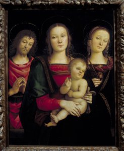 A Szűz és a Gyermek Keresztelő Szent Jánossal és Szent Katalinnal körülvéve Pietro Vannucci dit il Perugino (Le Perugin) festménye alkotó: Pietro Perugino