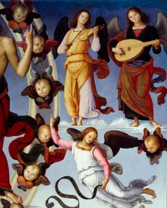 Krisztus mennybemenetele A zeneangyalokat képviselő részlet. Pietro Vannucci festménye dit Il Perugino (A Perugin) (1450-1523) 1496 Lyon, Szépművészeti Múzeum alkotó: Pietro Perugino