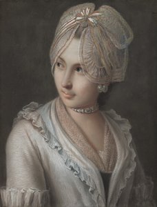Elegáns fiatal hölgy csipke sapkával alkotó: Pietro Antonio Rotari