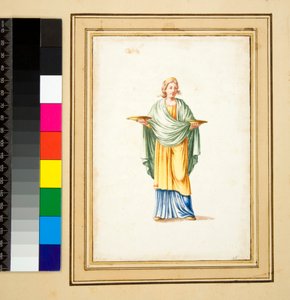 Női alak talapzaton (fekete kréta, némelyik tollal és barna tintával. Akvarellel színezett) alkotó: Pietro Santi Bartoli