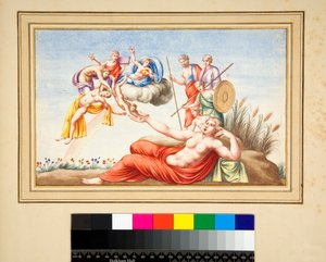Lunette egy sírból (fekete kréta, néhány tollal és barna tintával. Akvarellel színezve) alkotó: Pietro Santi Bartoli