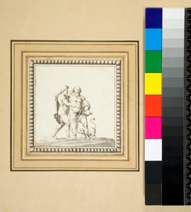Három ezüst tábla egy fa láda elejéről (fekete kréta, néhány tollal és barna tintával. Akvarellel színezve) alkotó: Pietro Santi Bartoli