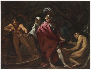 Aeneas és a kumai Szibilla bemutatják az Aranyágat Charonnak