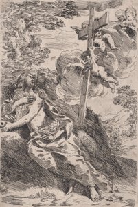 Mária Magdolna a sivatagban, jobbról angyalok által hordozott kereszt, kb. 1630. alkotó: Pietro Testa