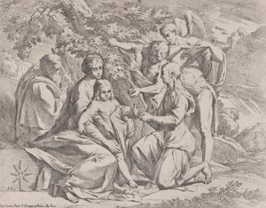 Az angyalok által táplált Szent Család, kb. 1642-44. alkotó: Pietro Testa