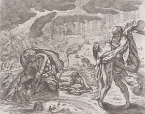 Az özönvíz, alakok kihúzása a vízből, kb. 1640-42. alkotó: Pietro Testa