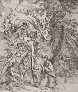 A jobb oldalon alvó Szent József álma, a Szűz és a Gyermek egy cro..., kb. 1635-37. alkotó: Pietro Testa