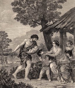 Romulus és Remus. Metszet Pietro da Cortone festménye után. Metszet 1860-ból. alkotó: Pietro da Cortona