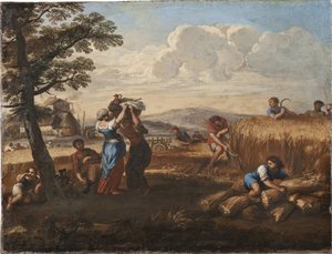 Táj betakarítási jelenettel – Táj betakarítással, Cortona, Pietro da (1596-1669) (Pierre de Cortona). Olajfestmény. Mérete: 50x65 cm. Nemzeti Múzeum Stockholm alkotó: Pietro da Cortona