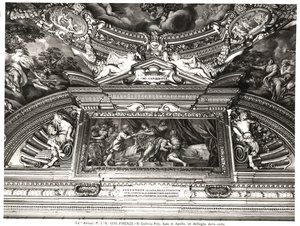A mennyezeti dekoráció „Sala di Apollo” (Apolló-csarnoka) részlete, amely Sándor Homéroszt olvas (freskó) (f/w fotó) alkotó: Pietro da Cortona