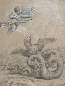 Tervezés sassal harcban kígyóval és puttóval az égen Holding..., 17. század. alkotó: Pietro da Cortona