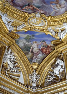 Az Apollo Sala di Apollo-terme Calliope és Melpomene múzsákat ábrázoló pendentiv részlete, 1647 körüli freskó alkotó: Pietro da Cortona