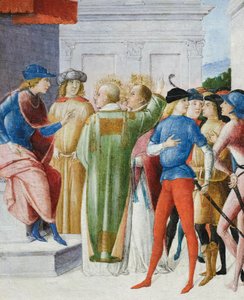 Két szent vallja meg keresztény hitét az ítélet előtt, 1485-90 körül (tempera, tábla) alkotó: Pietro di Francesco degli Orioli