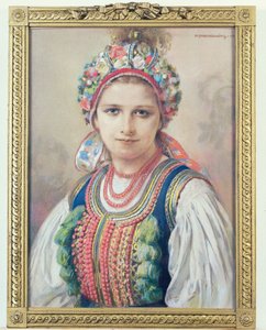 Krakkói menyasszony, 1917 (pasztell, karton) alkotó: Piotr Stachiewicz