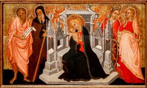 Madonna és gyermeke a szentekkel. 15. század (Tempera a fán) alkotó: Pittore Marchigiano