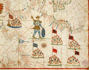 Francia Királyság, a hat diagramból álló portolán atlaszból, Placido Caloiro és Francesco Oliva, Pergamen. 1646.